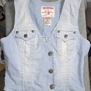 True Religion Blue and White Striped Vest